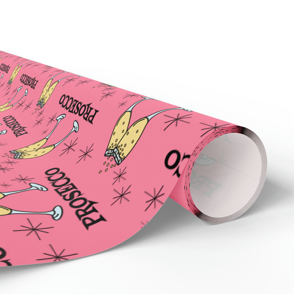 Prosecco Brunch Pink Atomic Retro Style Holiday Gift Wrap Paper - Glossy Or Matte