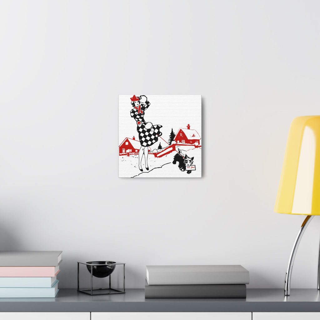 Christmas Lady And Dog Canvas Gallery Wrap - Retro Style