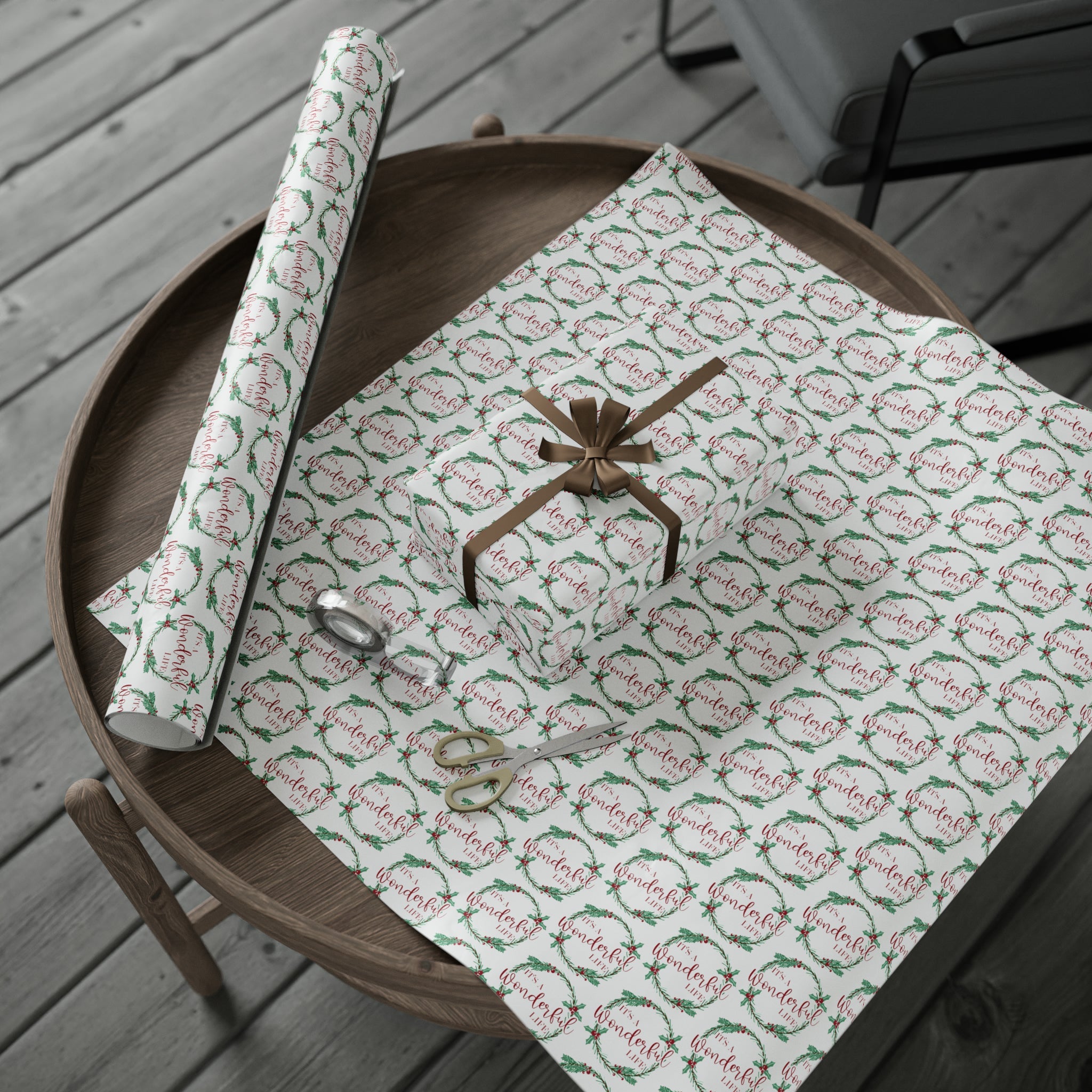 It's A Wonderful Life Christmas Wreath Retro Style Holiday Gift Wrap Paper - Glossy Or Matte