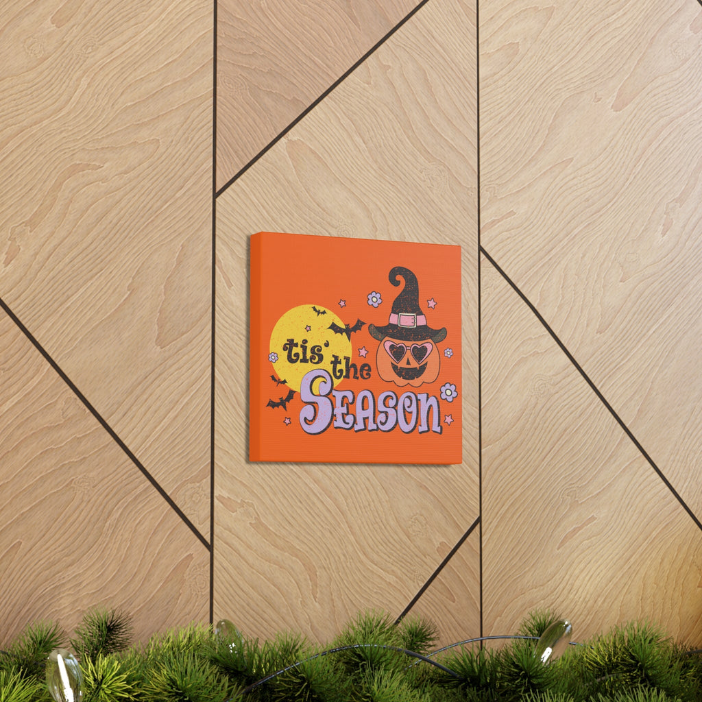Tis The Season Pumpkin Witch Distressed Print Halloween Canvas Gallery Wrap
