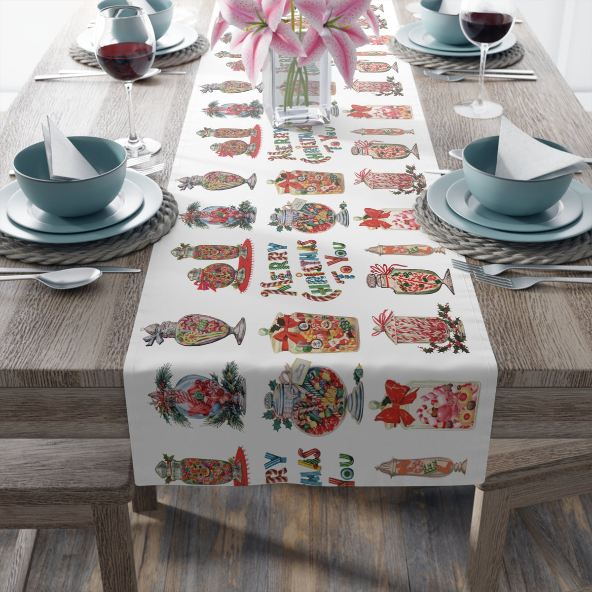Merry Christmas To You Candy Retro Polyester Table Runner
