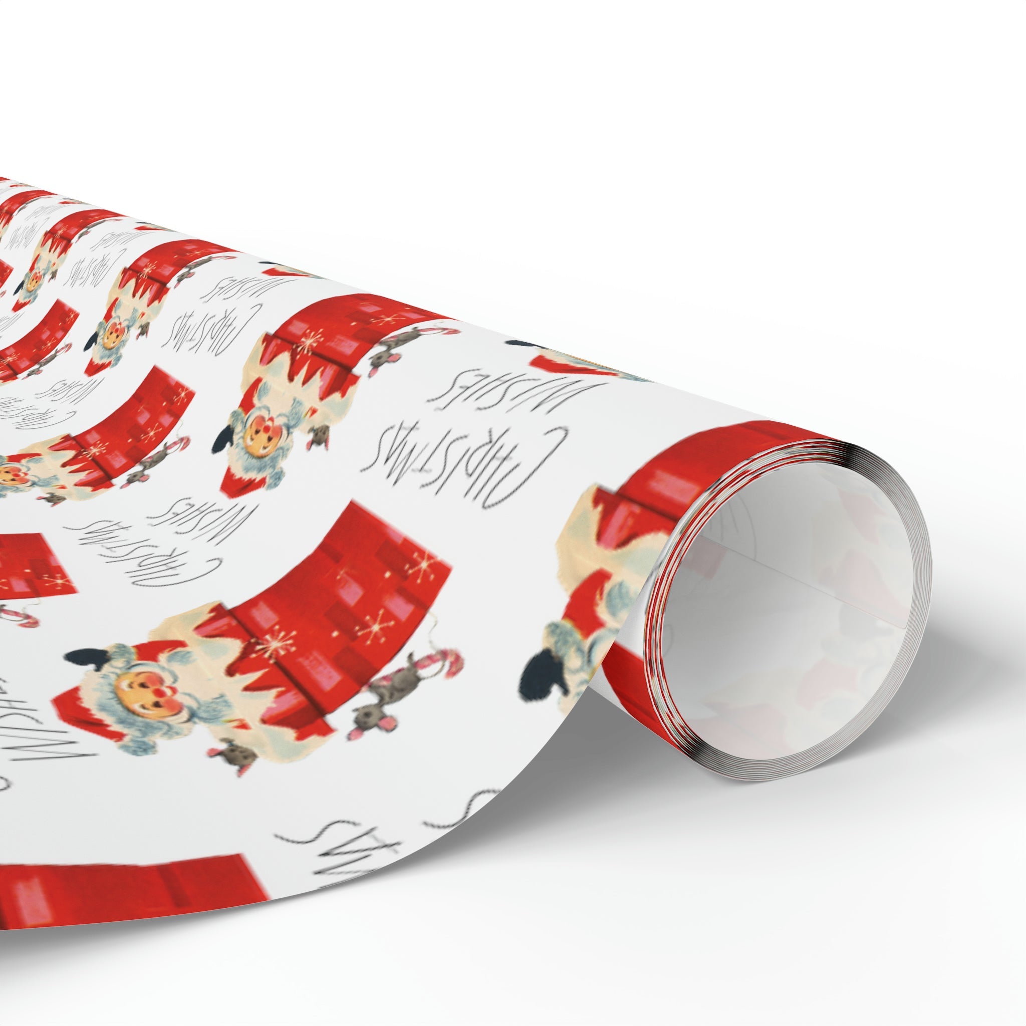 Christmas Wishes Santa In Chimney Mid Century Retro Christmas Style Holiday Gift Wrap Paper - Glossy Or Matte