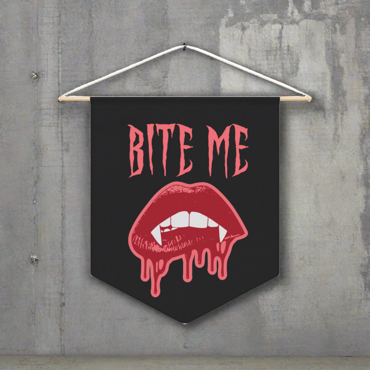 Bite Me Vampire Fangs Halloween Decor Print Wall Hanging Banner Flag