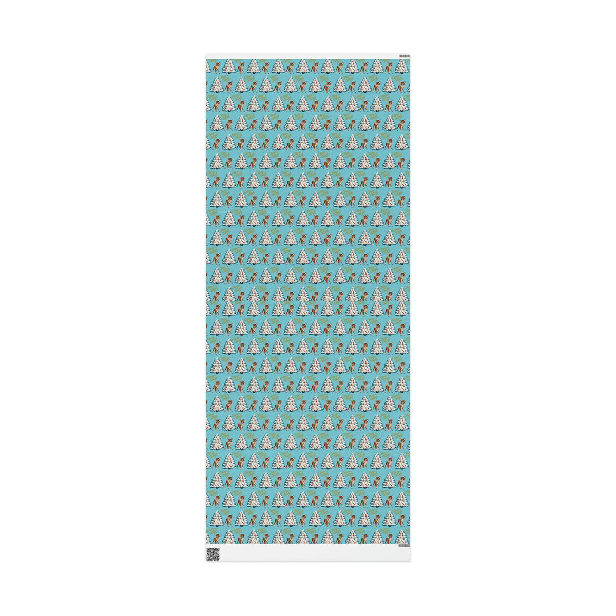 Merry Christmas Reindeer With Candy Cane Tree Blue Mid Century Retro Christmas Print Holiday Gift Wrap Paper - Glossy Or Matte
