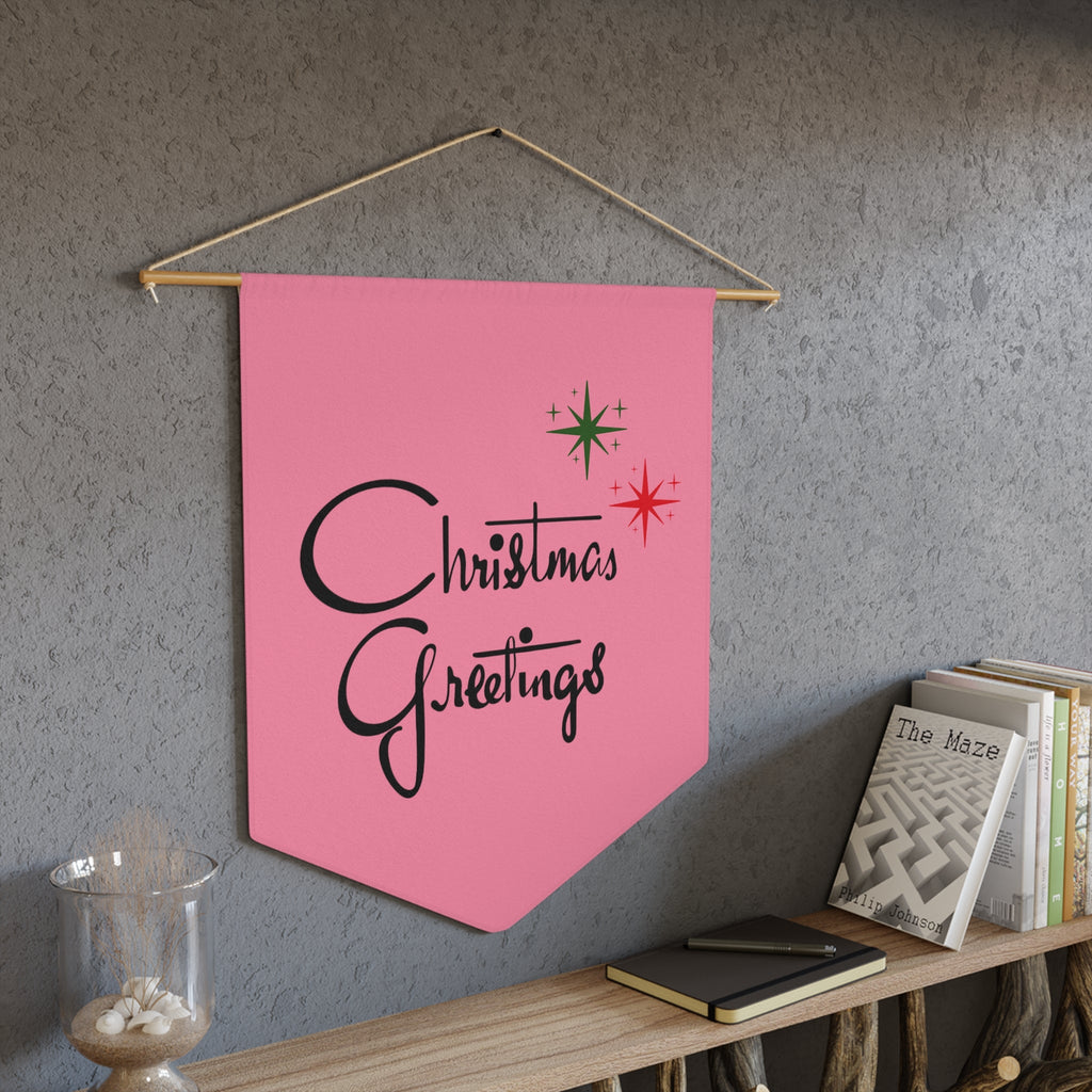 Christmas Greetings Starburst Retro Mid Century Pink Christmas Print Style Decor Print Wall Hanging Banner Flag