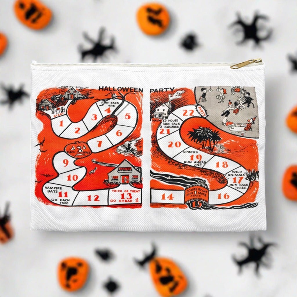 Vintage Halloween Board Game Retro Halloween Print Polyester Accessory Pouch Travel Bag