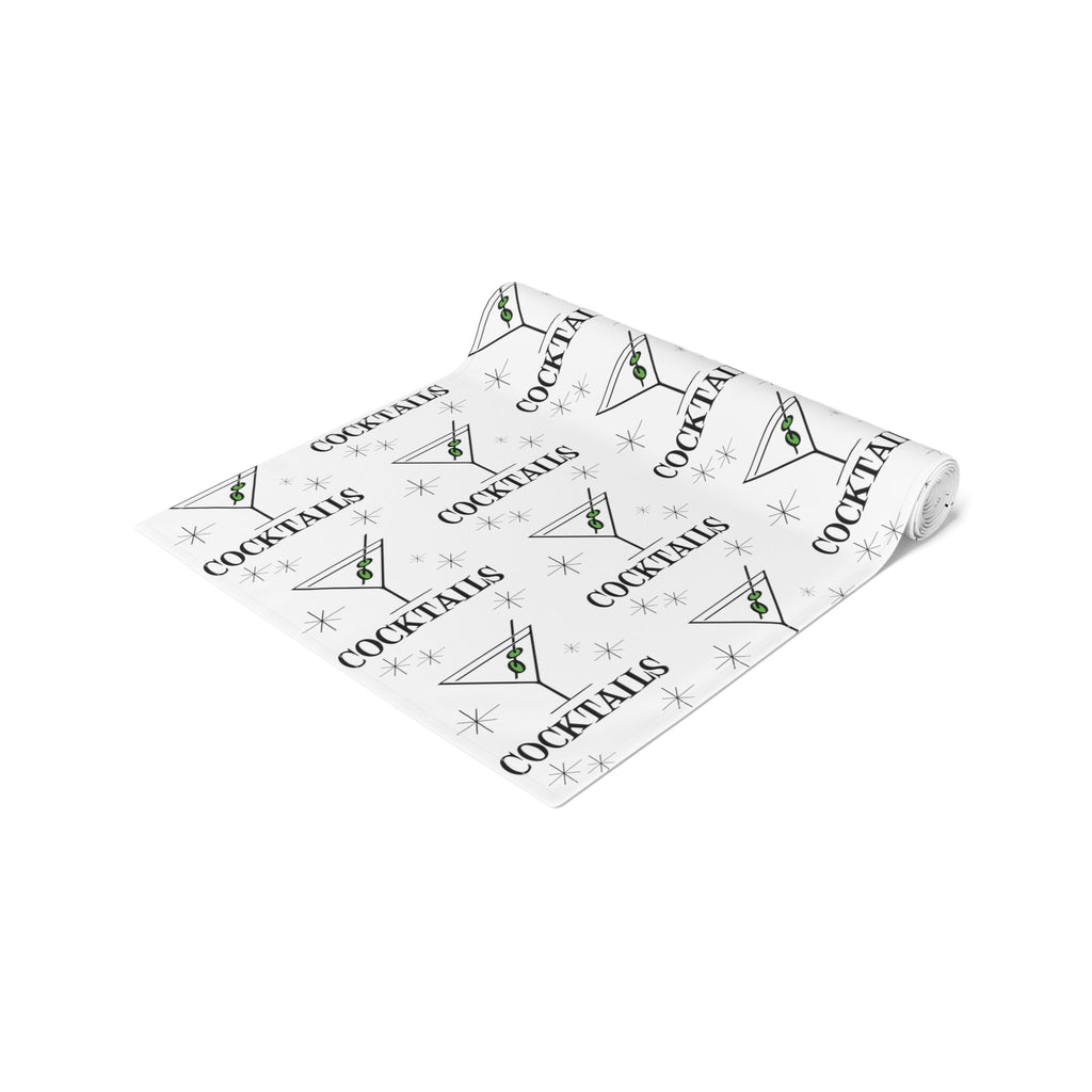 Martini Cocktails Atomic Mid Century Retro Style Print Cotton Poly Table Runner