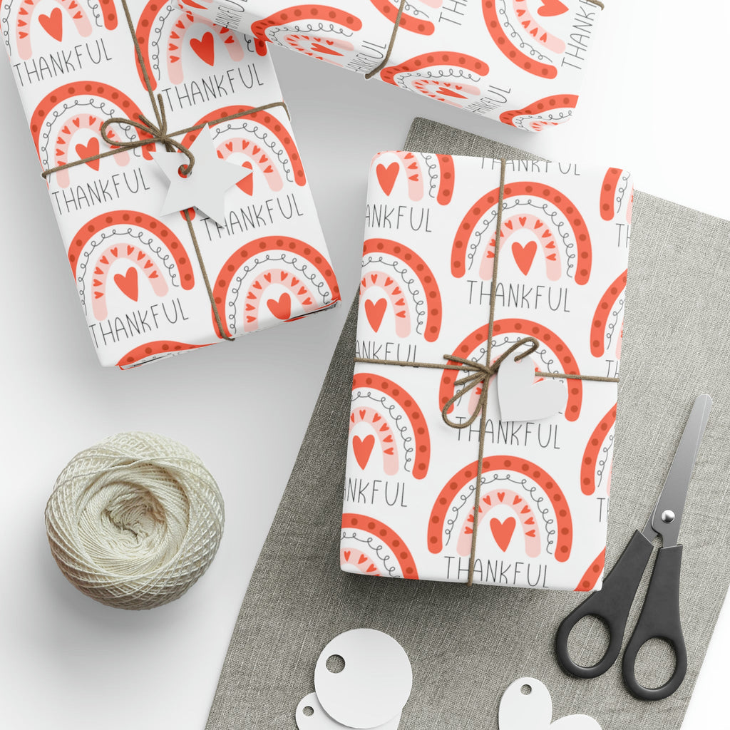 Thankful Boho Rainbow Friendsgiving Thanksgiving Thank You Print Holiday Gift Wrap Paper - Glossy Or Matte