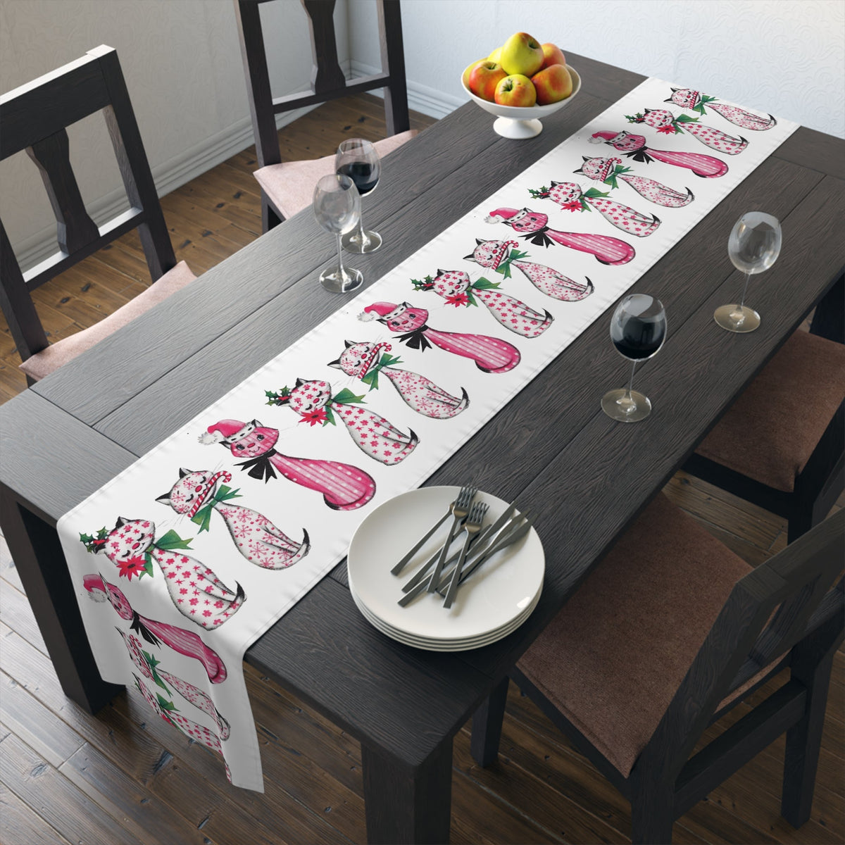 Christmas Cats Retro Style Table Runner