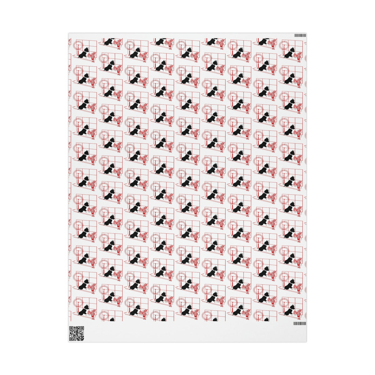 Black Scottie In Window With Candle And Poinsettias Mid Century Retro Christmas Print Holiday Gift Wrap Paper - Glossy Or Matte