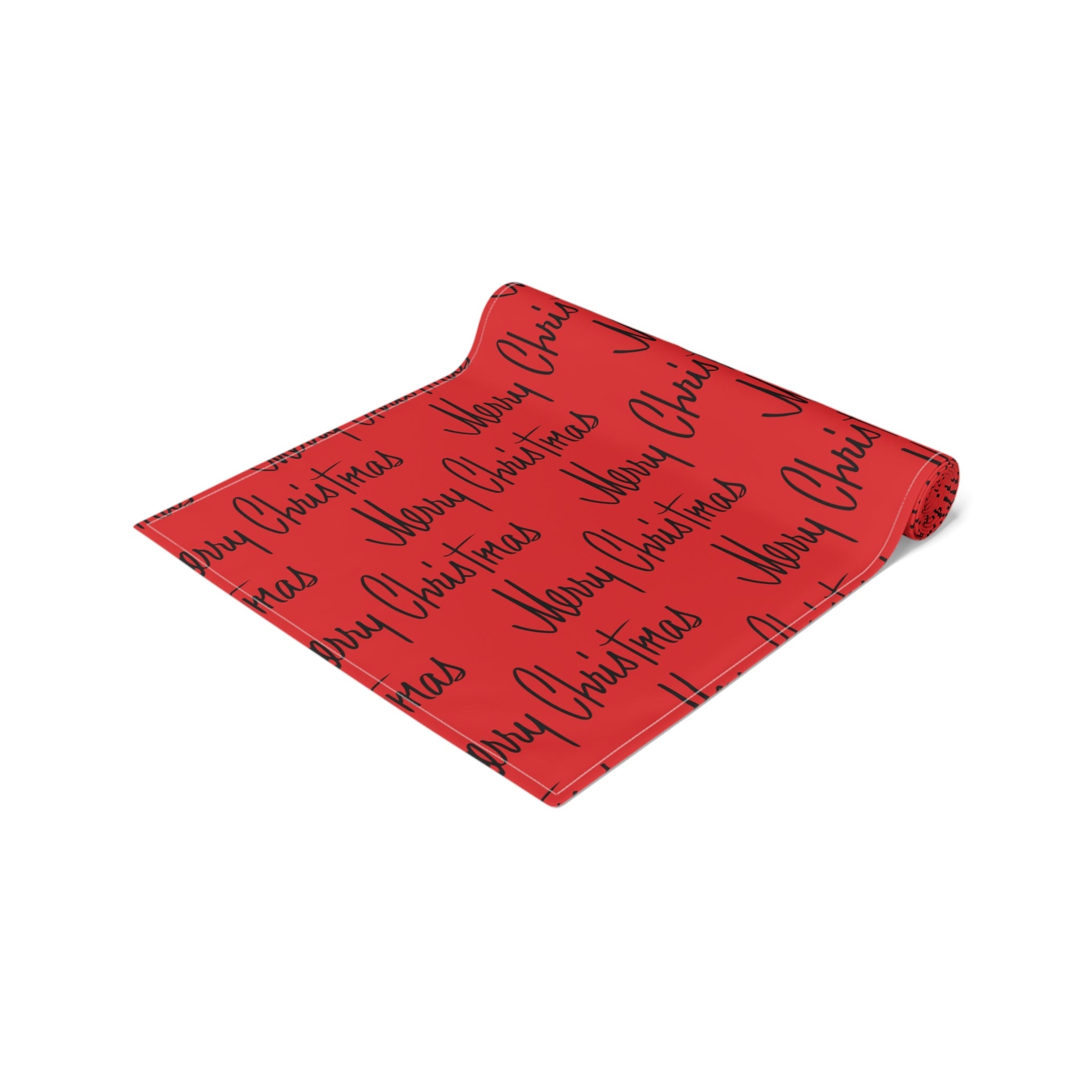 Merry Christmas Mid Century Retro Style Red Christmas Print Home Decor Cotton Poly Table Runner