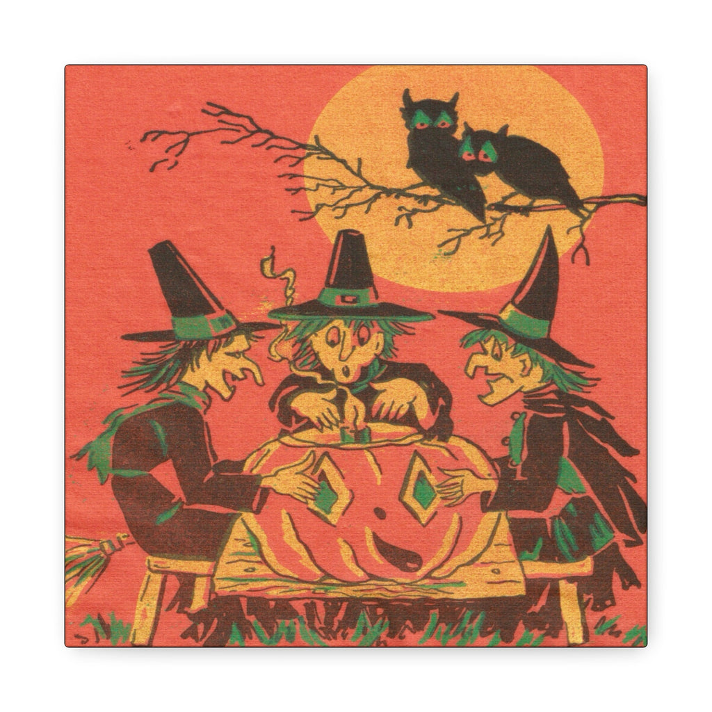 Three Witches Owls Halloween Canvas Gallery Wrap - Retro Style