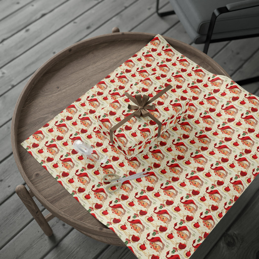 Merry Christmas Santa Under The Mistletoe Mid Century Retro Christmas Print Holiday Gift Wrap Paper - Glossy Or Matte