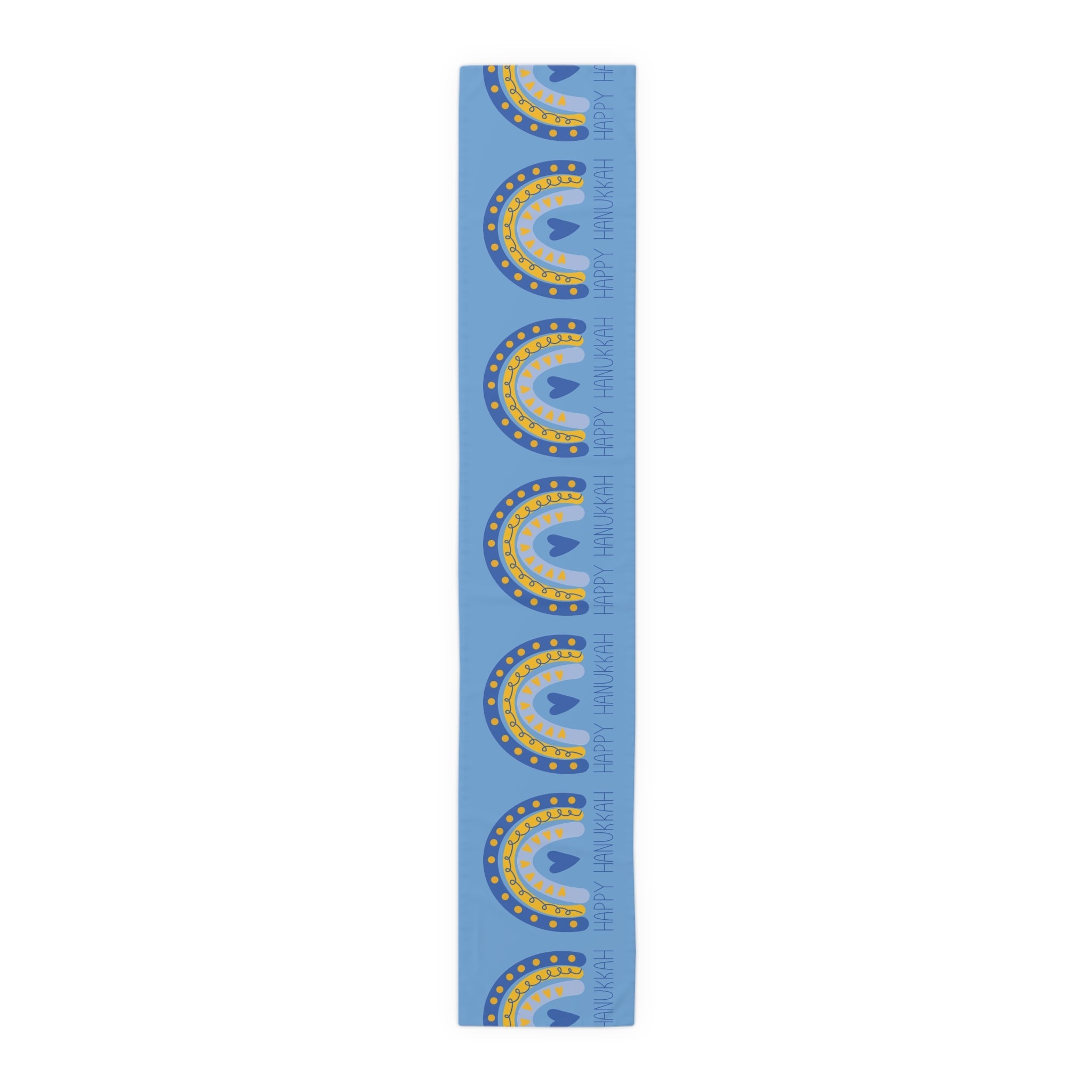 Happy Hanukkah Table Runner Blue Yellow Boho Rainbow Polyester Winter Unique Cozy Cute Holiday Kitchen Dining Decoration Linen