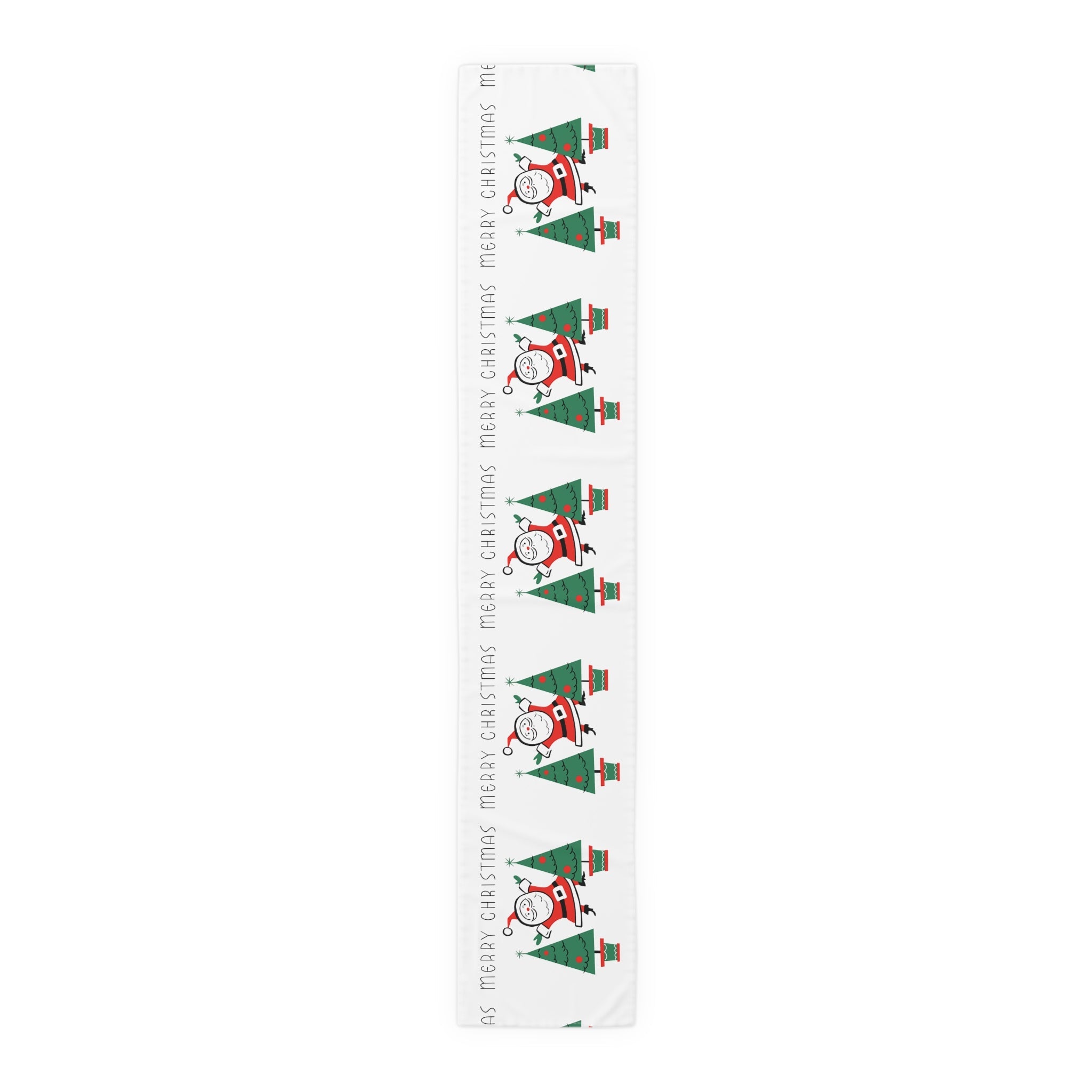 Merry Christmas Santa Christmas Trees Mid Century Retro Style Christmas Decor Red Cotton Poly Table Runner