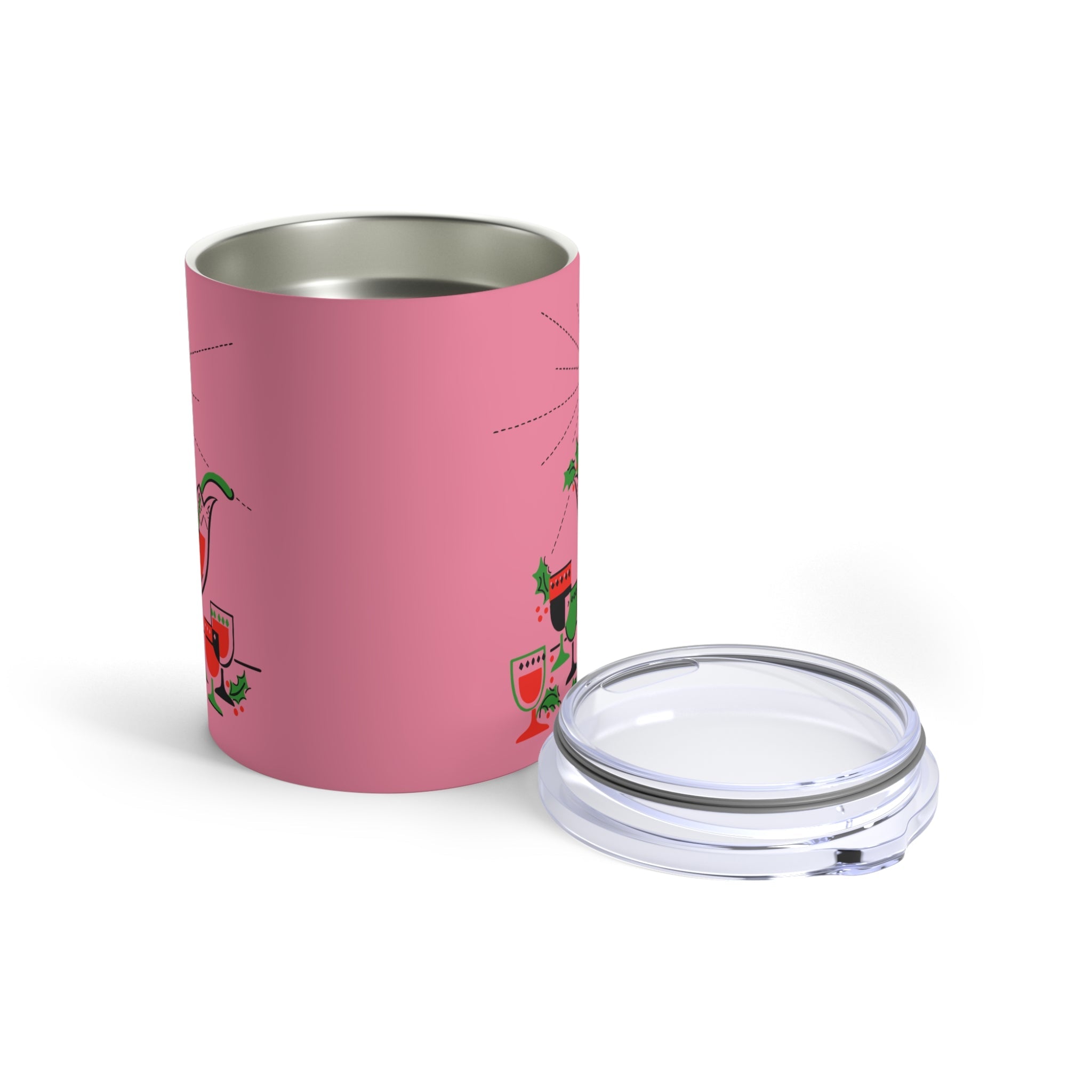 Christmas Cocktails Punchbowl Mid Century Retro Pink Christmas Print Stainless Steel Tumbler 10oz
