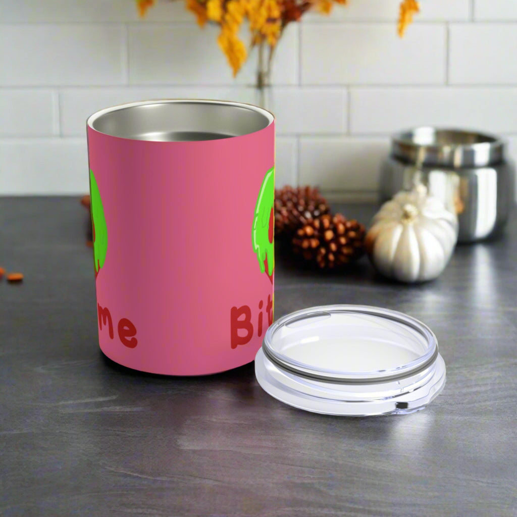 Bite Me Snow White Evil Queen Poison Apple Pink Halloween Stainless Steel Tumbler 10oz