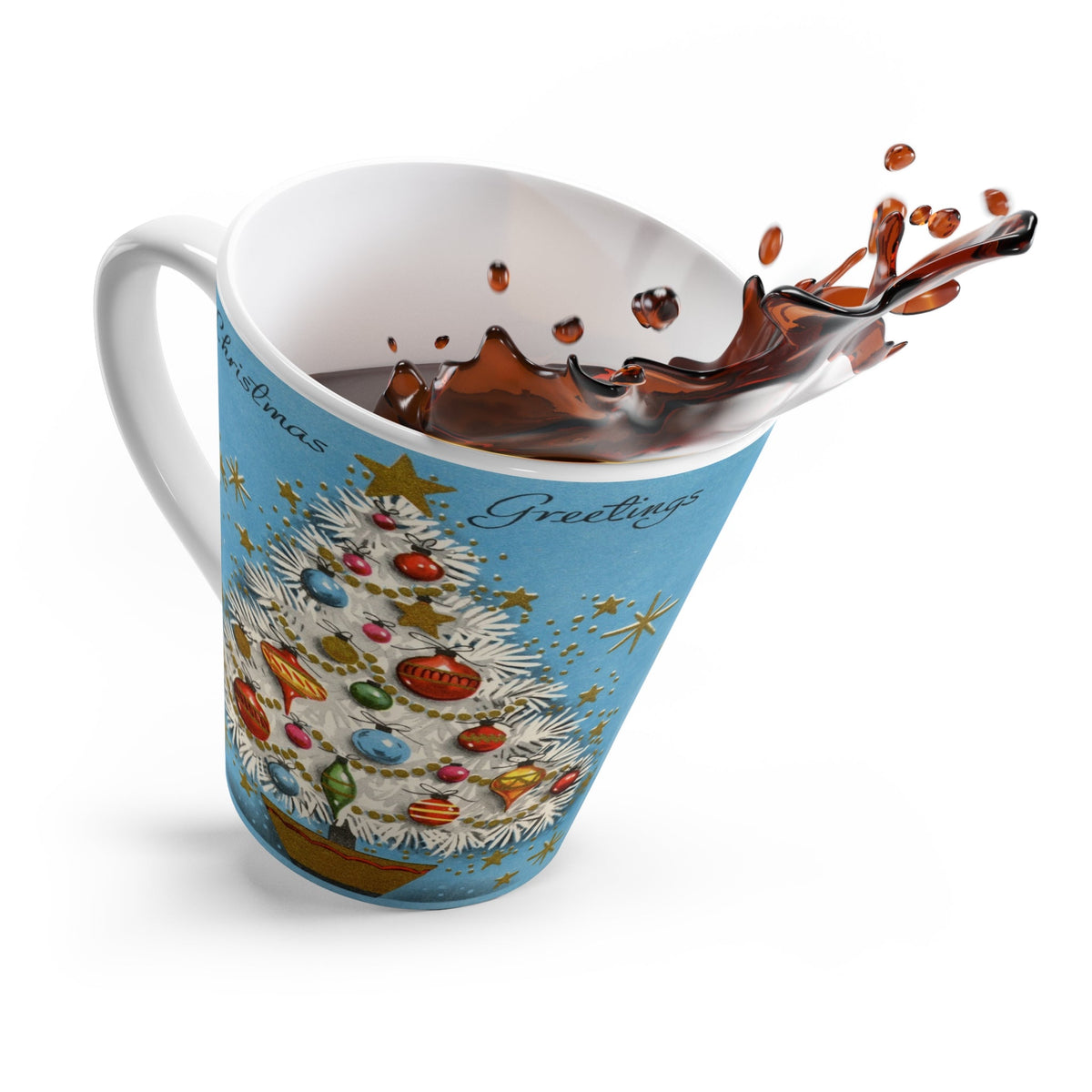 Christmas Greetings Blue Christmas Tree Retro Christmas Print Latte Coffee Mug