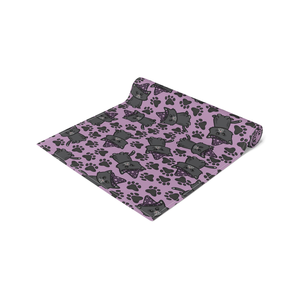 Witchy Kitties Cute Halloween Print Fall Autumn Decor Purple Cotton Poly Table Runner