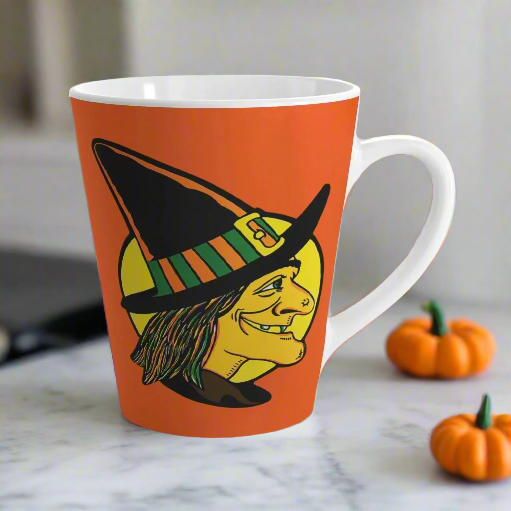 Halloween Witch Orange Retro Halloween Print Latte Mug