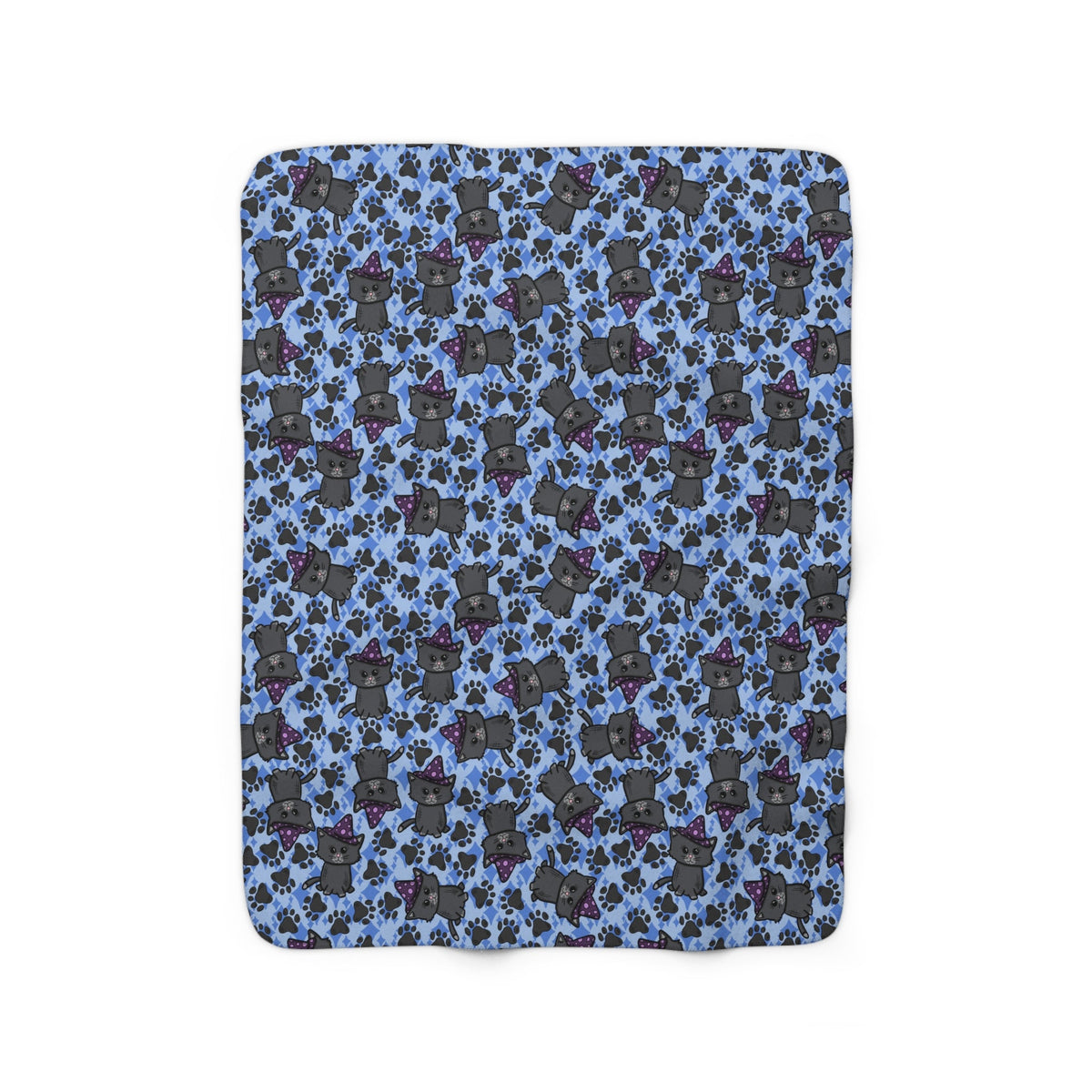 Witchy Kitties Blue Halloween Sherpa Fleece Blanket