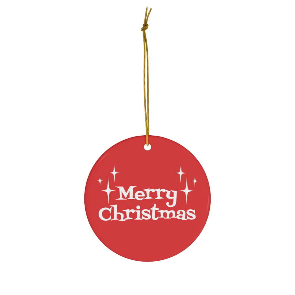 Merry Christmas Starburst Atomic Mid Century Retro Christmas Style Red Ceramic Ornament