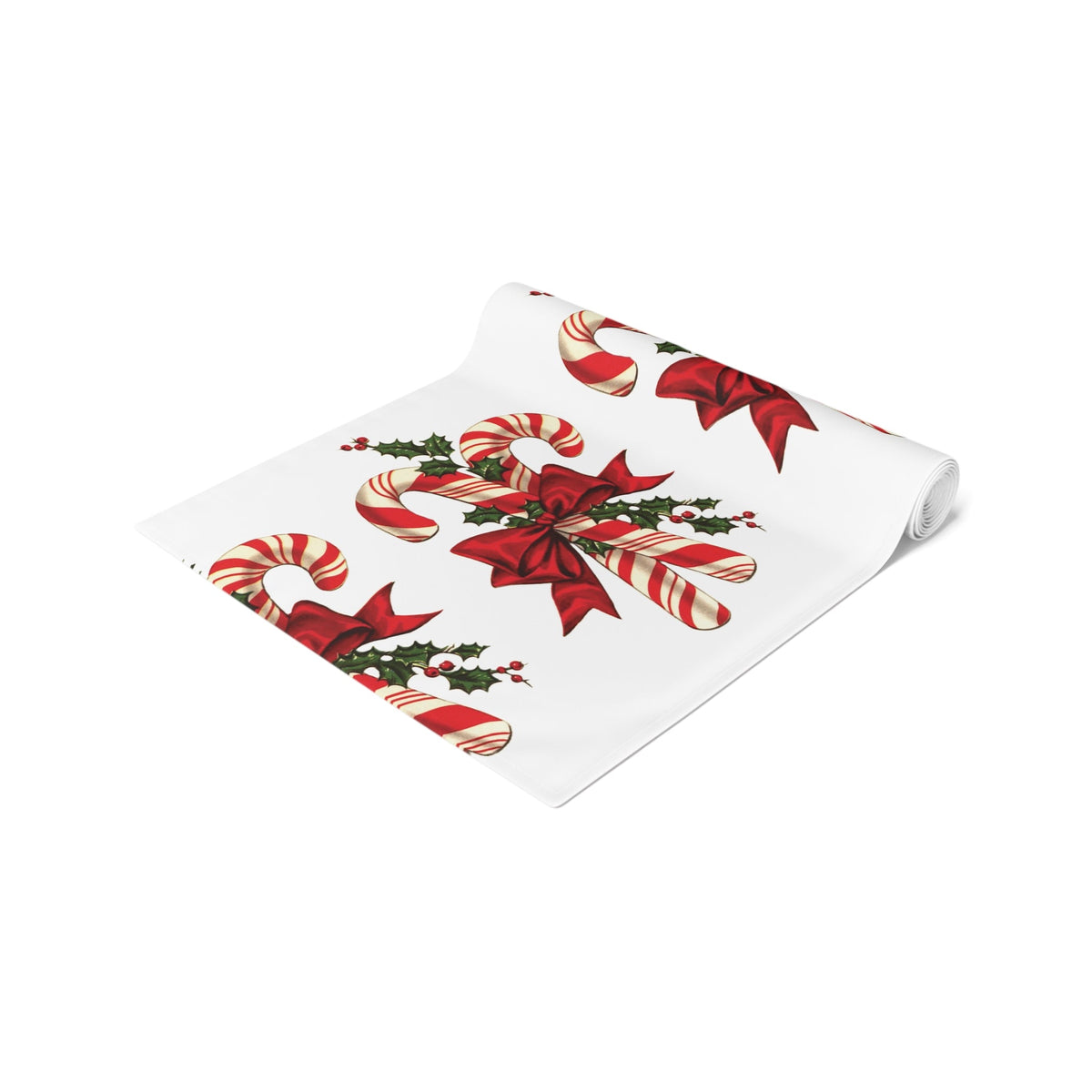 Retro Candy Canes Table Runner Home Decor Polyester Fabric Cloth Linens Unique Cozy Cute Dining Kitchen Decoration