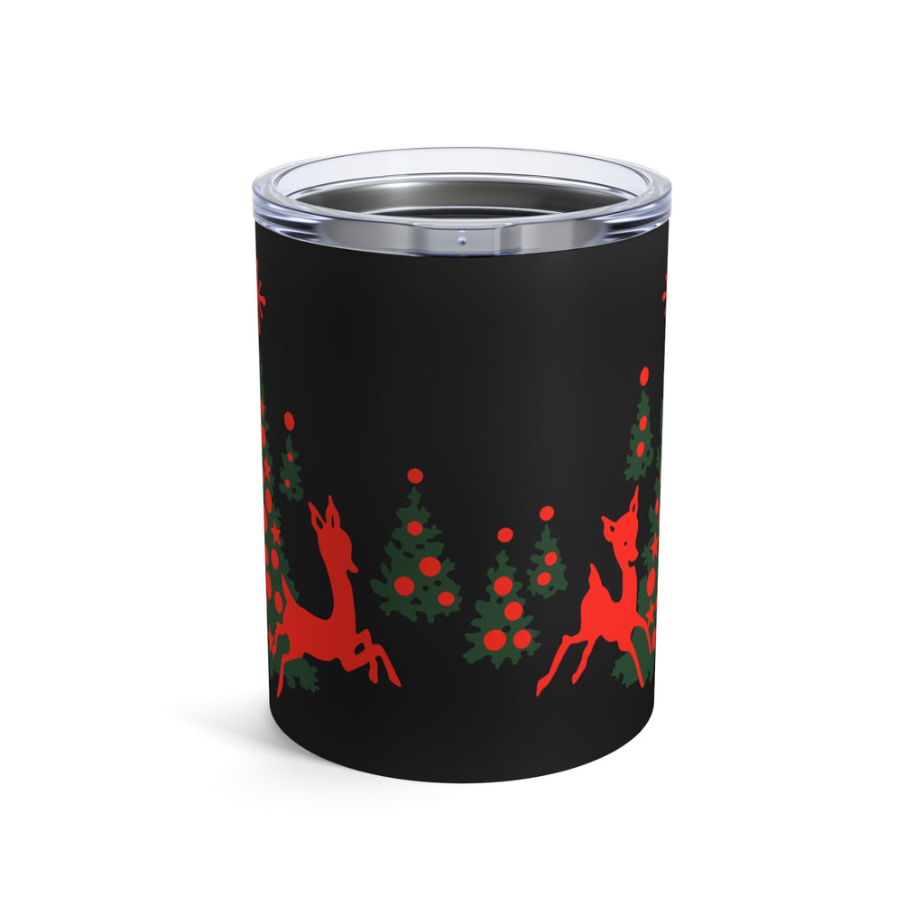 Red Reindeer Christmas Trees Mid Century Retro Christmas Print Stainless Steel Tumbler 10oz