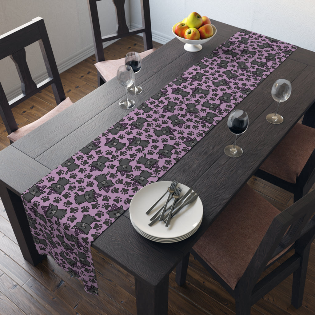 Witchy Kitties Cute Halloween Print Fall Autumn Decor Purple Cotton Poly Table Runner