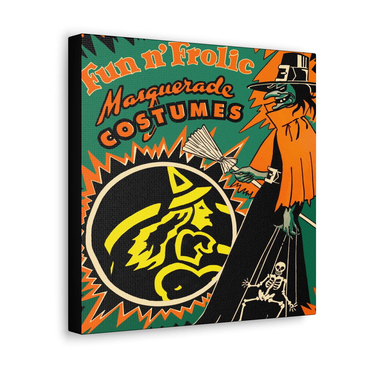 Fun N' Frolic Masquerade Costume Green Witch Halloween Retro Print Canvas Gallery Wraps