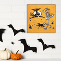 Skeleton Jack O Lantern Black Cat Owls Retro Halloween Vintage Art Canvas Gallery Wrap