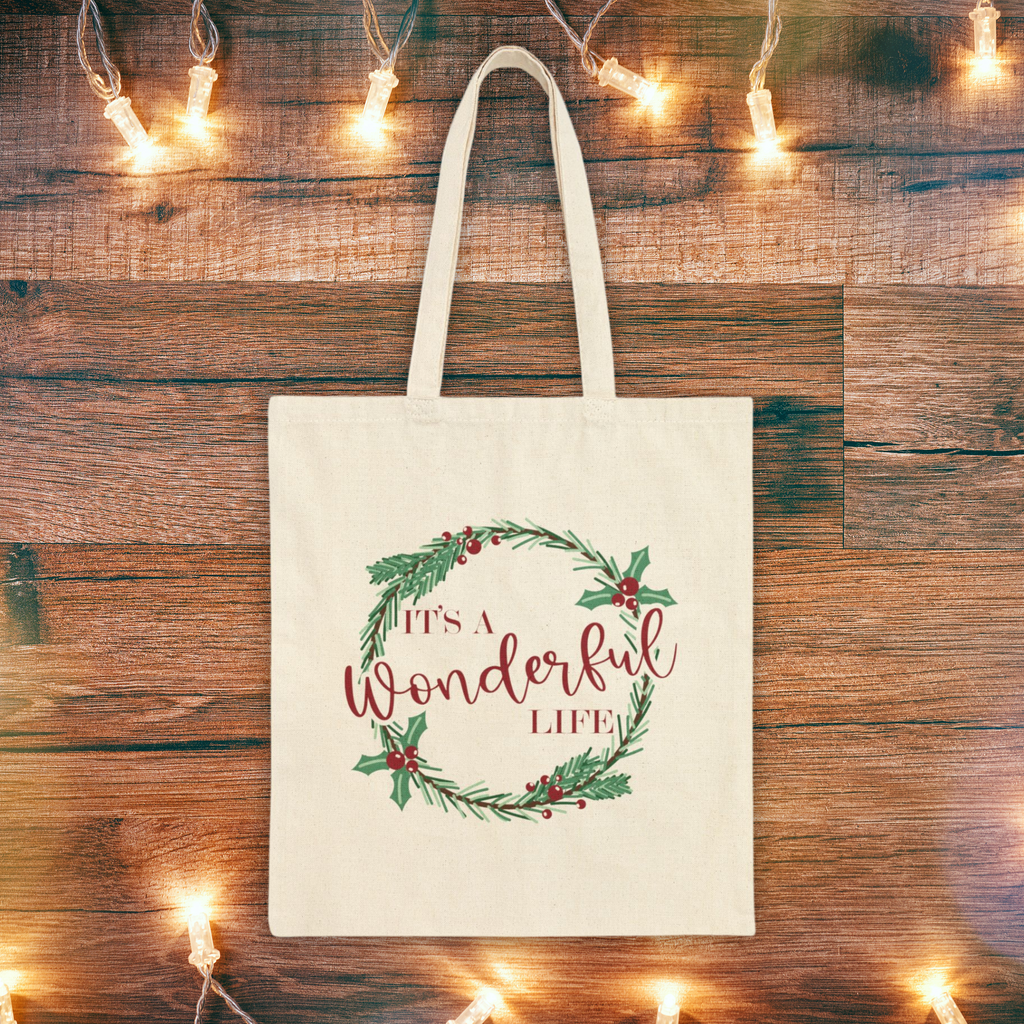 It's A Wonderful Life Christmas Wreath Cotton Canvas Tote Bag Unique Cozy Cute Winter Holiday Gift For Her Him Friend