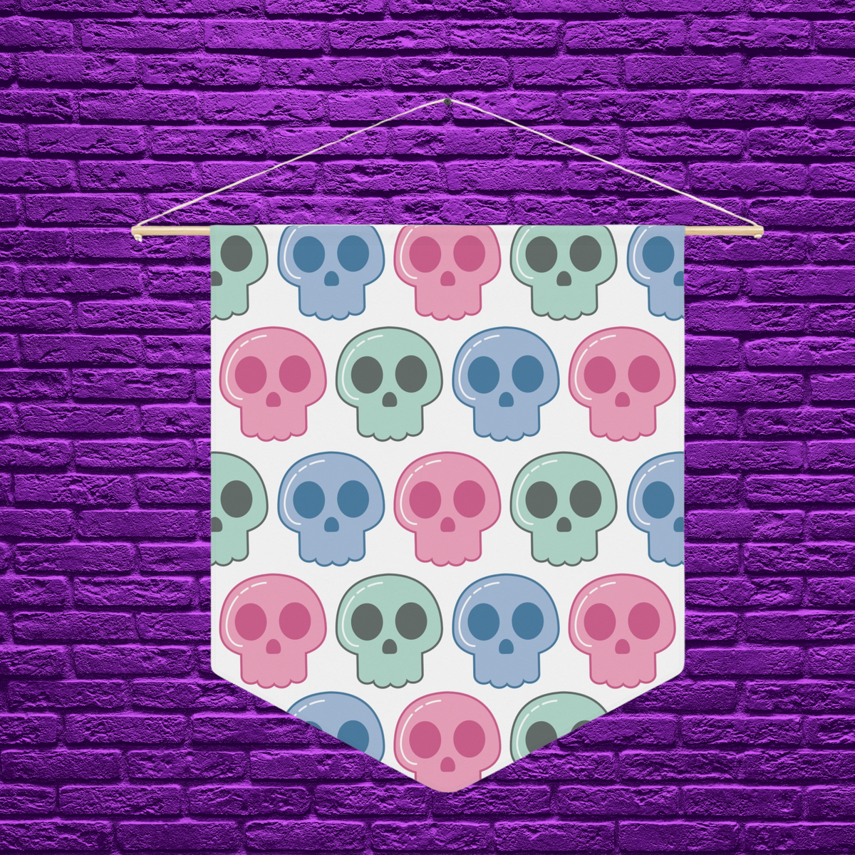 Pastel Goth Skulls Print Cute Halloween Pennant Banner Wall Hanging
