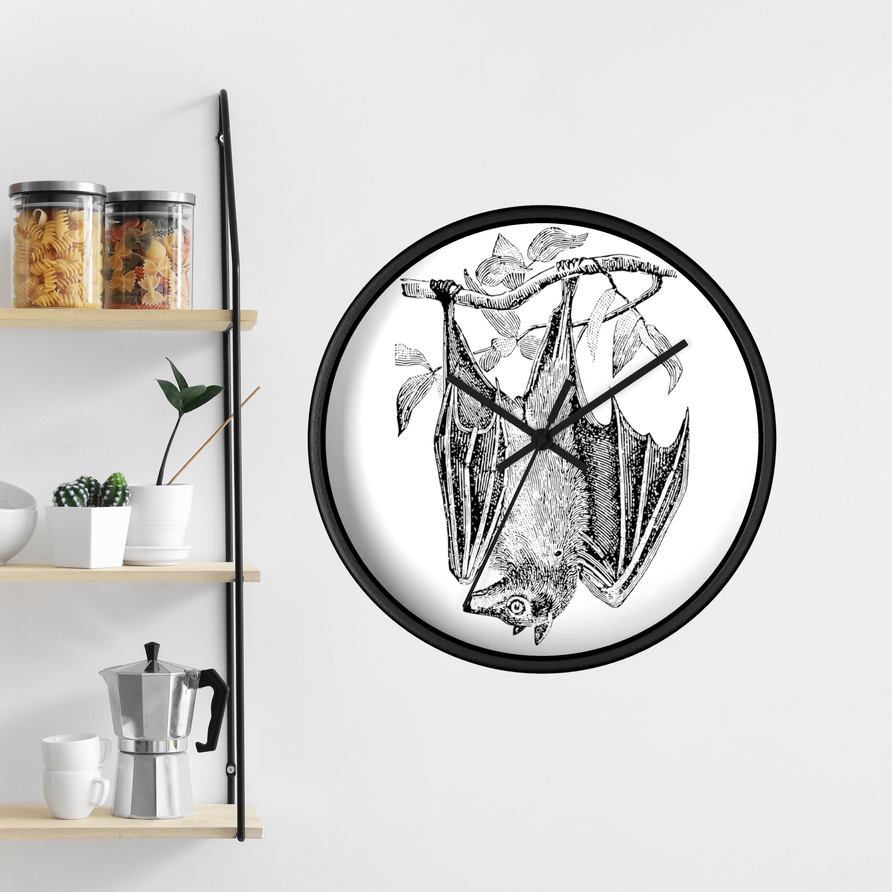 Retro Bat Print Halloween Fall Decor Wall Clock