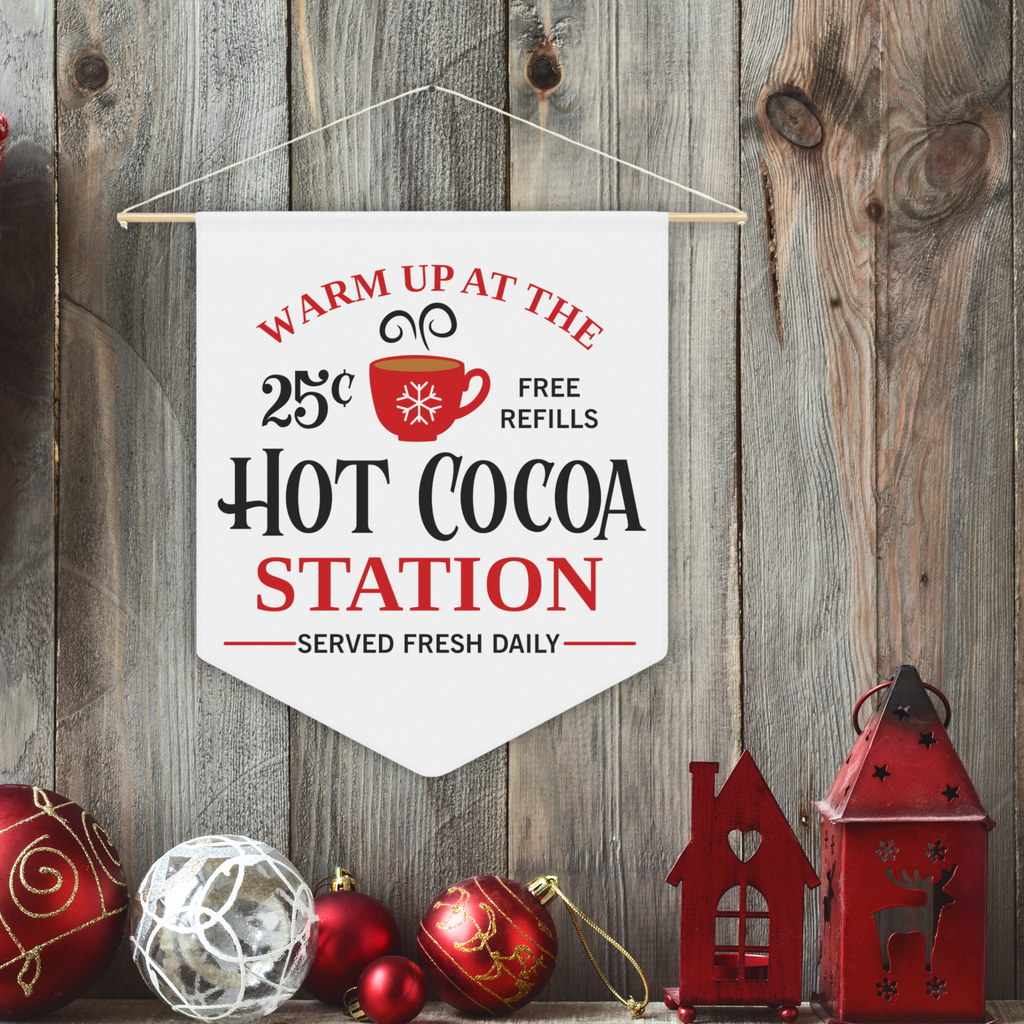 Warm Up At The Hot Cocoa Station Christmas Wall Hanging Banner Flag