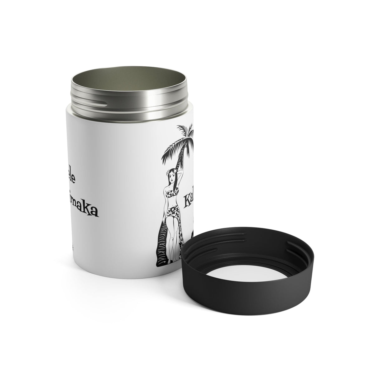 Mele Kalikimaka Hawaiian Girl Atomic Mid Century Retro Christmas Stainless Steel Can Holder