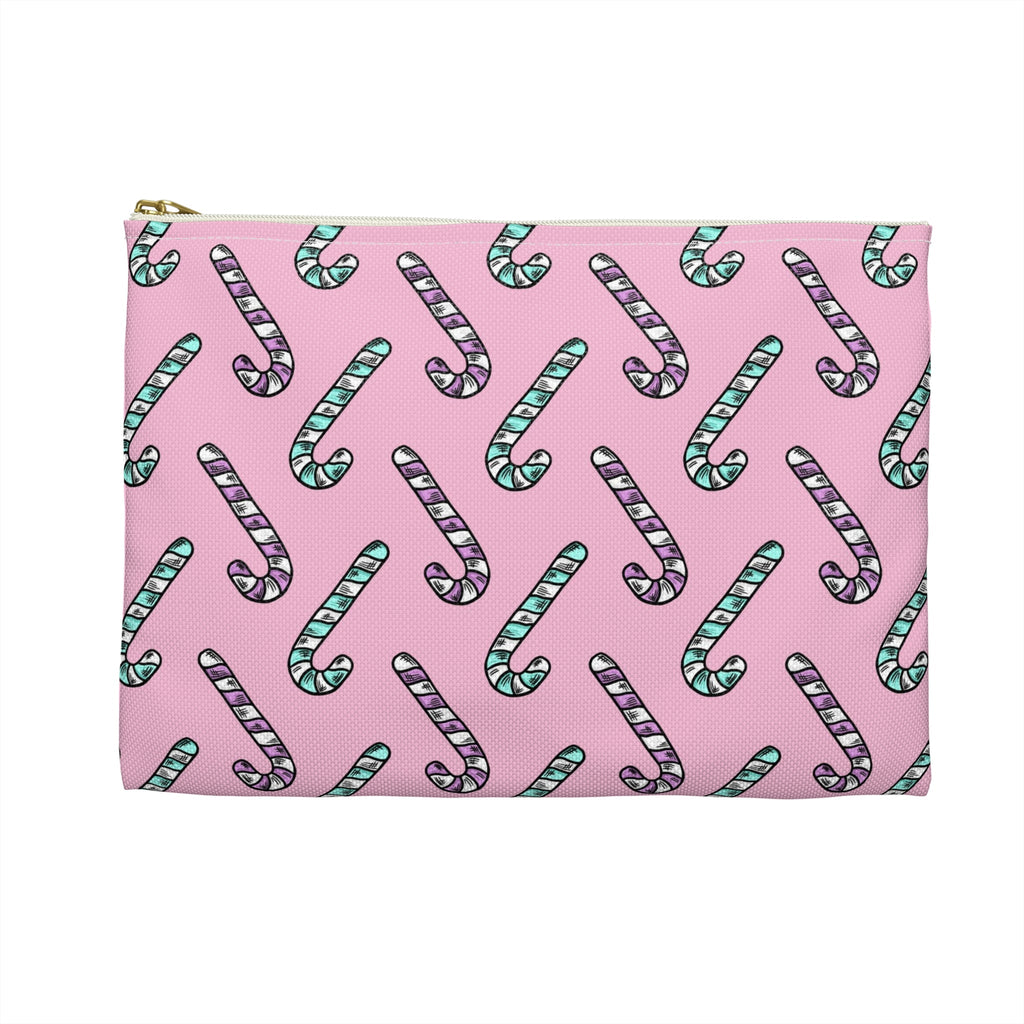 Pink And Teal Pastel Candy Canes Christmas Print Polyester Accessory Pouch Travel Bag