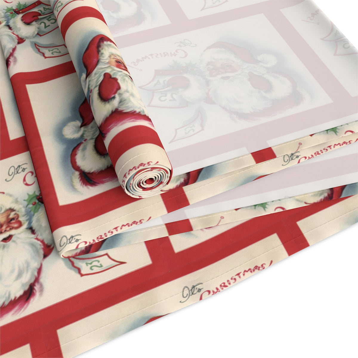 It's Christmas! Santa Calendar Mid Century Retro Christmas Print Home Decor Cotton Poly Table Runner