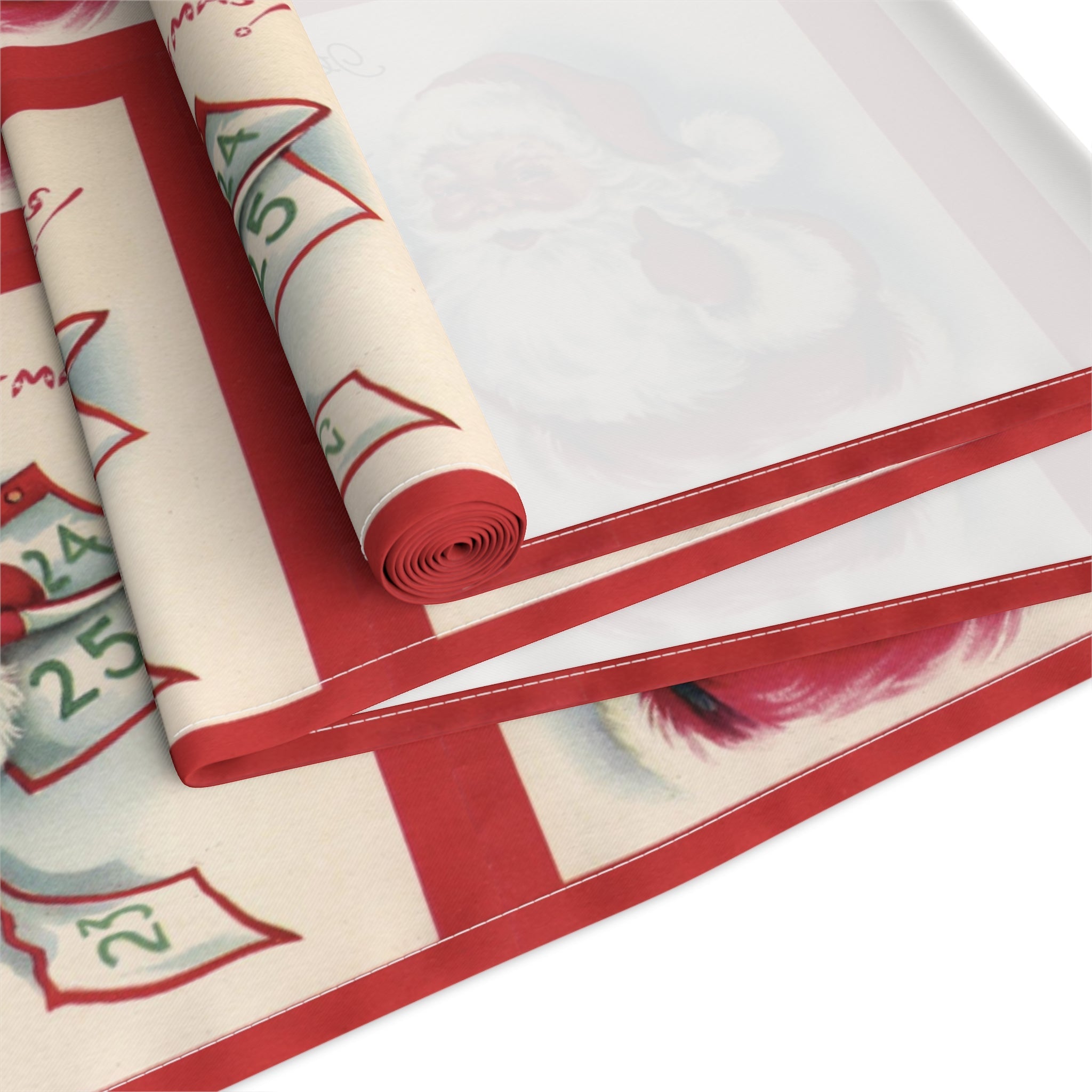 It's Christmas! Santa Calendar Mid Century Retro Christmas Print Home Decor Cotton Poly Table Runner