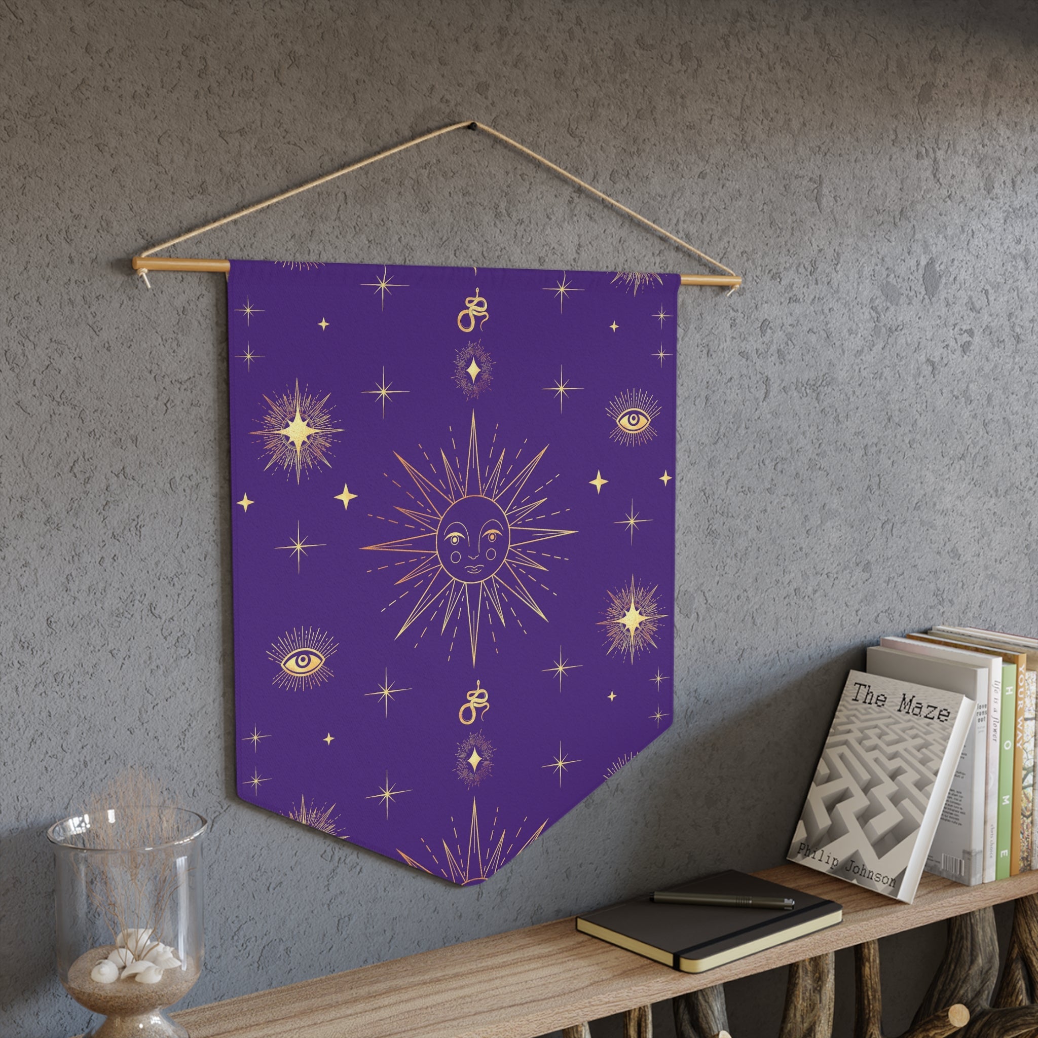 Celestial Gold Sun Stars Purple Decor Print Wall Hanging Banner Flag