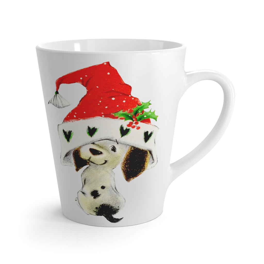 Christmas Dalmation Puppy In Santa Hat Mid Century Retro Christmas Print Latte Coffee Mug