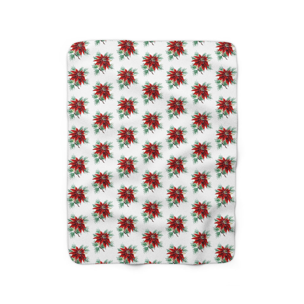 Christmas Poinsettias Mid Century Retro Christmas Print Sherpa Fleece Blanket