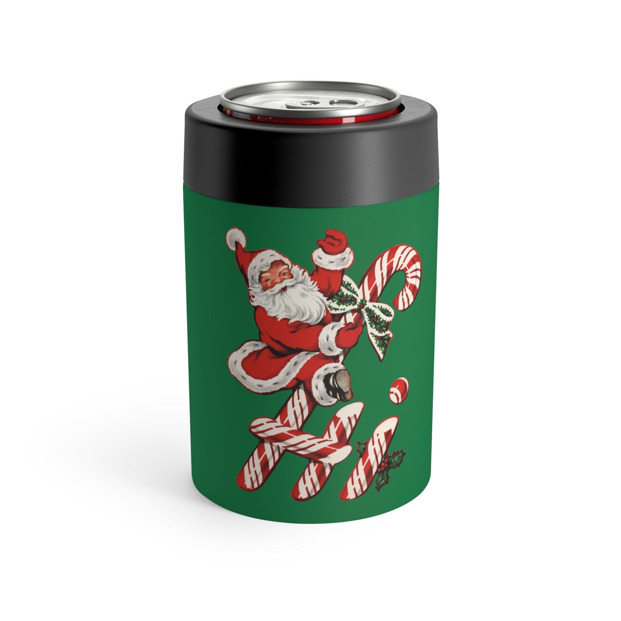 Hi Santa On Candy Cane Mid Century Retro Christmas Print Stainless Steel Can Holder