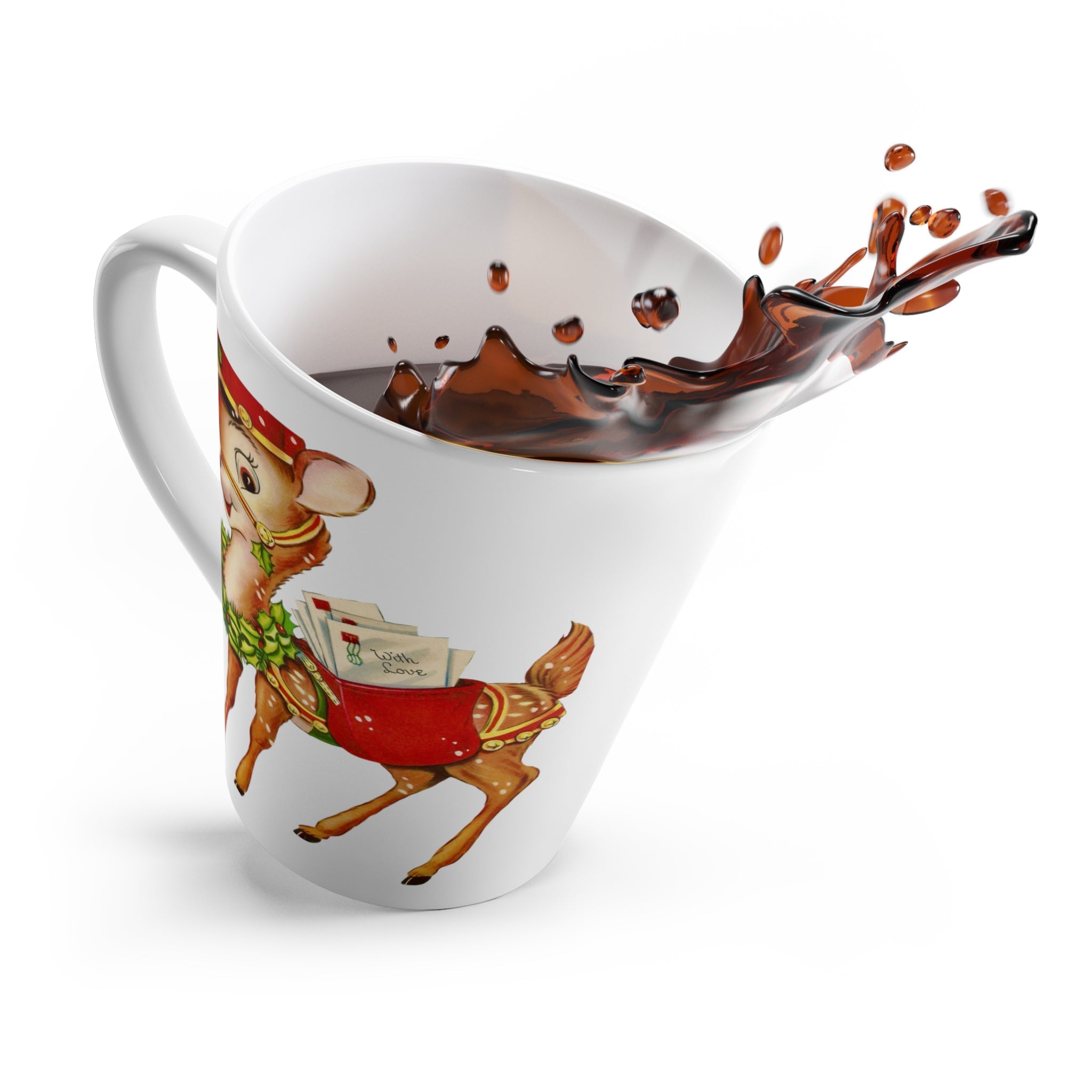 Reindeer Mail Carrier Mid Century Retro Christmas Print Latte Mug