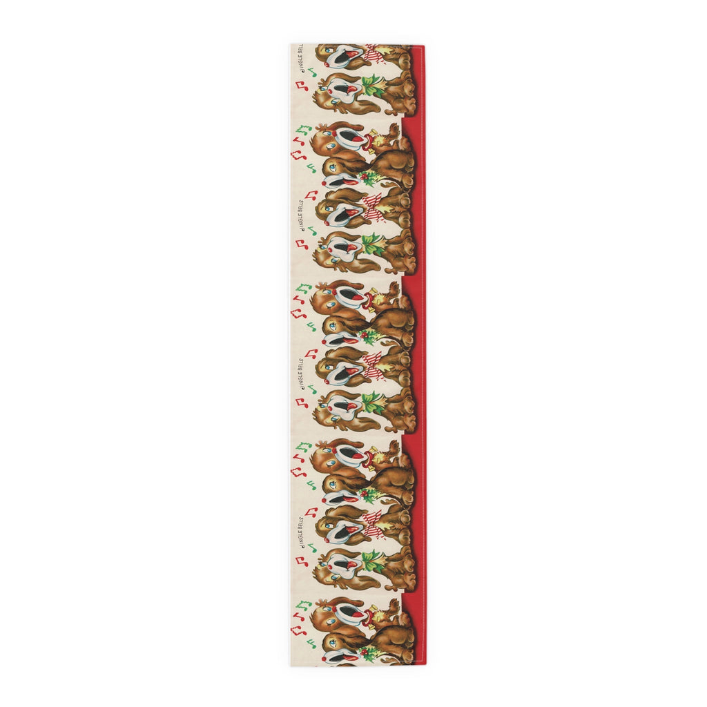 Jingle Bells Christmas Puppies Retro Christmas Print Home Decor Cotton Poly Table Runner