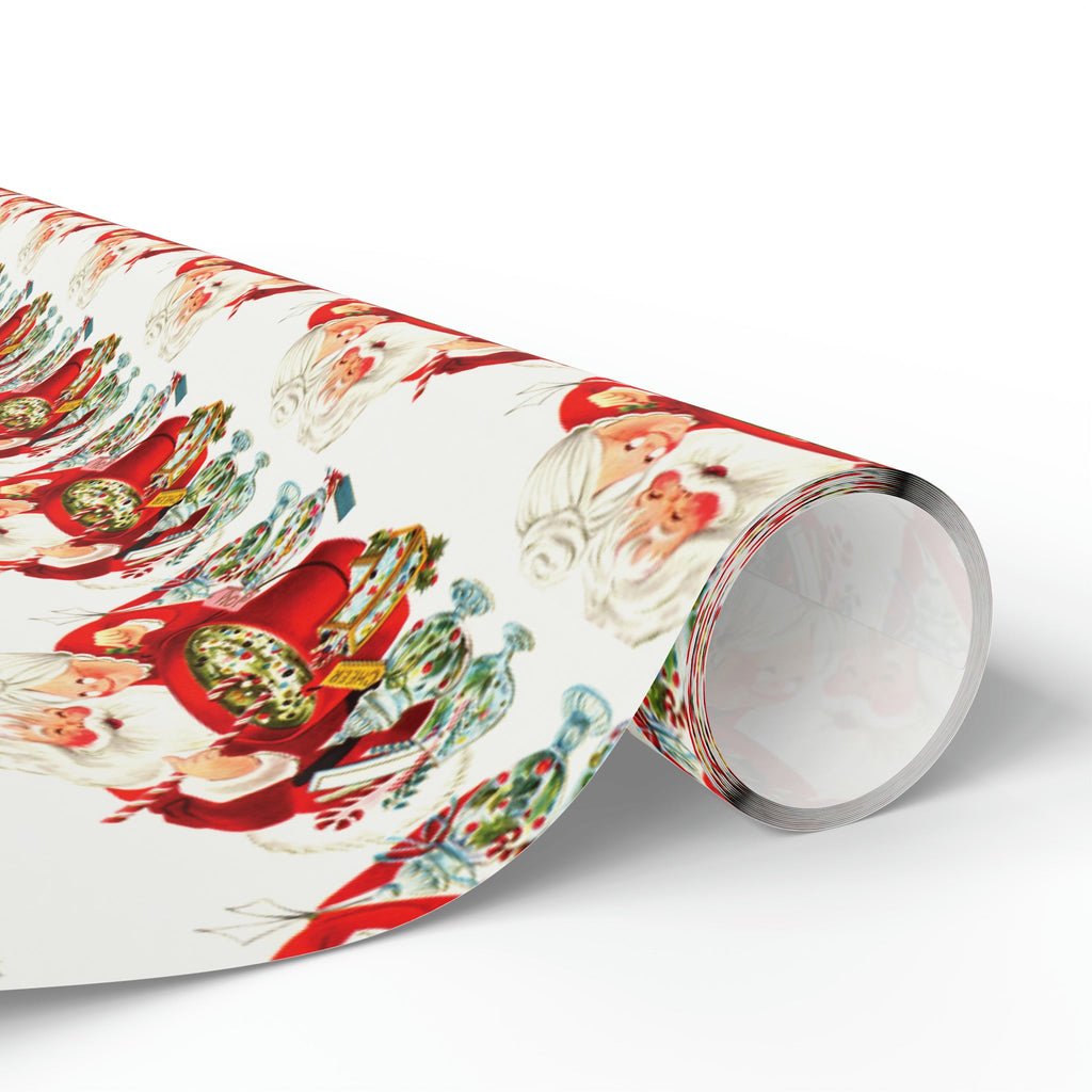 Santa And Mrs Claus Making Christmas Cheer Retro Holiday Gift Wrap Paper - Glossy Or Matte