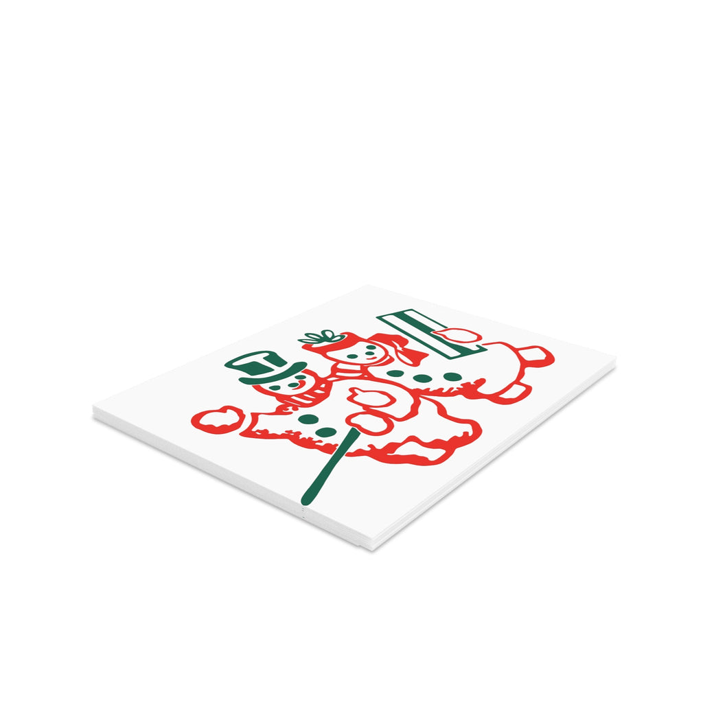 Snowman And Snowwoman Mid Century Retro Christmas Print Matte Greeting Cards (8, 16, and 24 pcs)