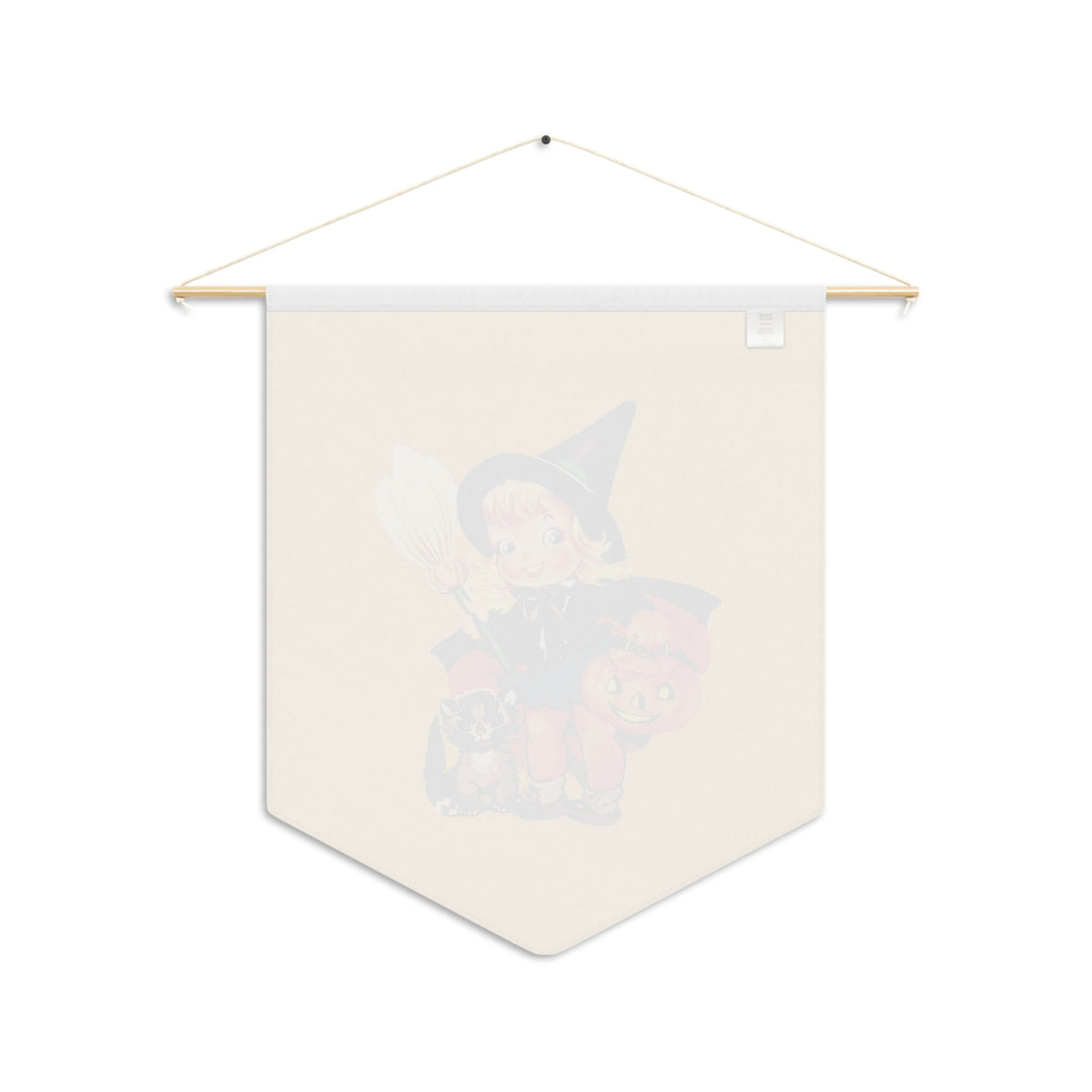 Cute Little Witch And Cat Retro Halloween Print Style Decor Print Wall Hanging Banner Flag