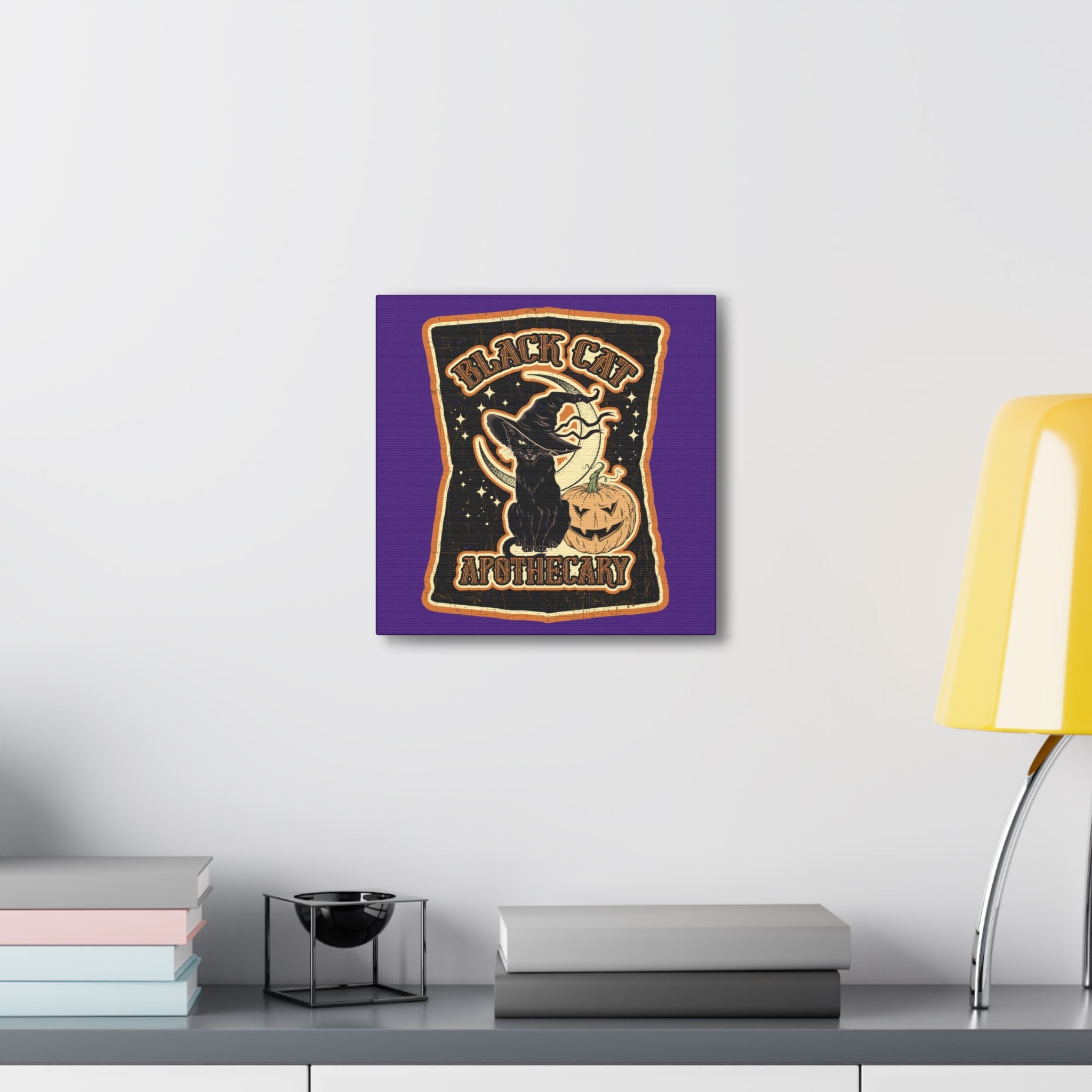 Black Cat Apothecary Distressed Style Halloween Print Canvas Gallery Wrap