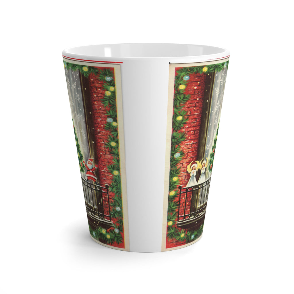 Christmas City Window Decorations Santa Christmas Tree Angels Mid Century Retro Christmas Print Latte Coffee Mug